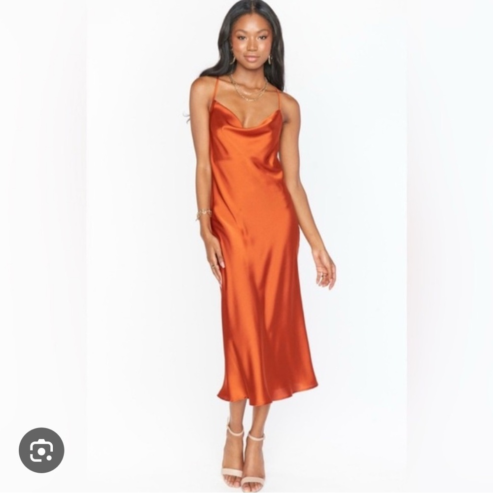 Show Me Your MuMu Satin Midi Dress in Copper